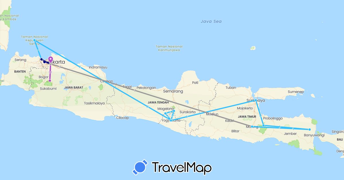 TravelMap itinerary: driving, plane, train, boat in Indonesia (Asia)